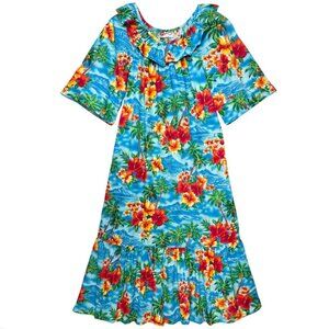 HILO HATTIE HAWAIIAN ORIGINAL MAXI DRESS RUFFLED TIER TROPICAL BEACH RESORT MED